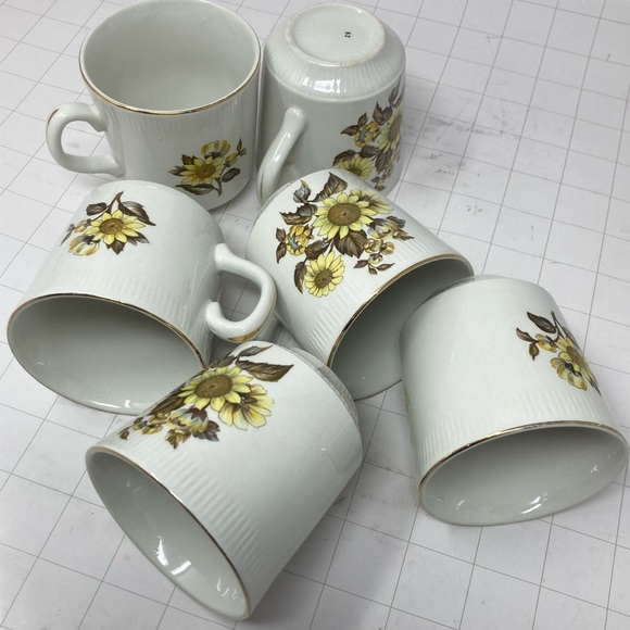 Six Royal Warwick Sunflower tea cups England sunflower print on white - Picture 9 of 11